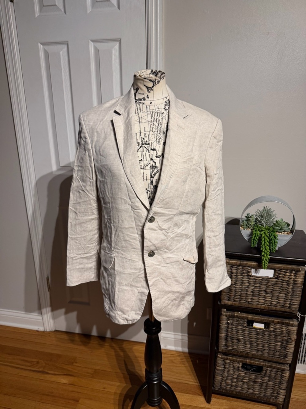 Tasso Elba 100% Linen Blazer Beige Two Button Single Breasted M Cream